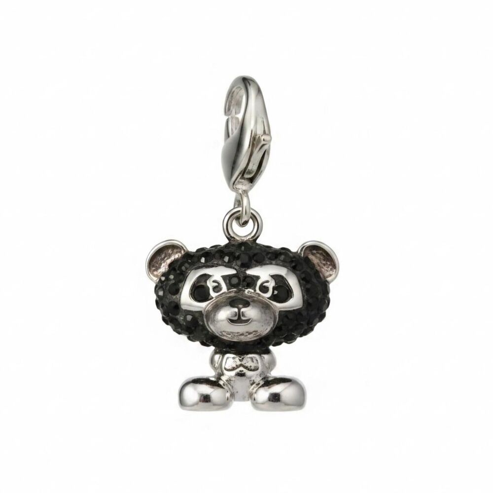Swarovski Rock & Roll Jet Bo Bear Charm Hematite Crystal Rhodium Plated Rare